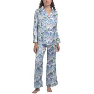 DALIA MACPHEE 2pc Satin Hydrangea Top And Pants Pajama Set